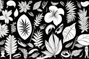 black background with tropical flowers tattoo idea