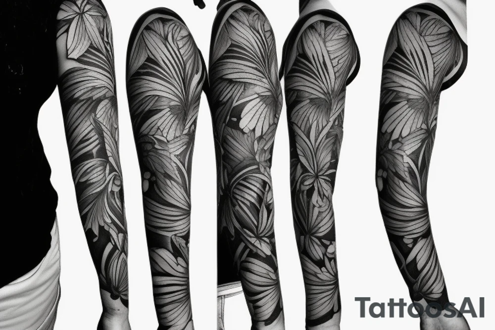 black background sleeves with tropical flowers tattoo idea black background sleeves with tropical flowers tattoo idea