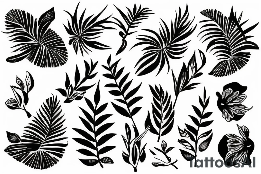 black background half sleeve with tropical flowers tattoo idea black background half sleeve with tropical flowers tattoo idea