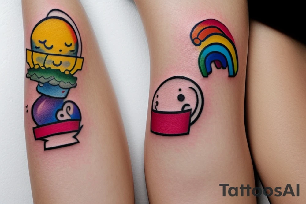 Mini friendship tattoos of basic emoji’s happiness rainbow and arches tattoo idea