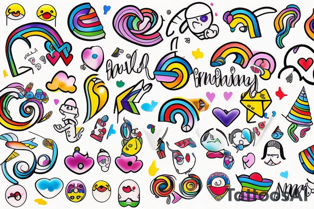 Mini friendship tattoos of basic emoji’s happiness rainbow and arches tattoo idea