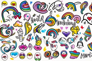 Mini friendship tattoos of basic emoji’s happiness rainbow and arches tattoo idea