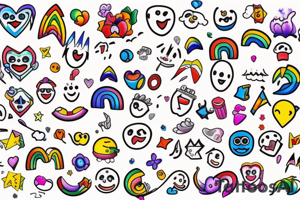 Mini friendship tattoos of basic emoji’s happiness rainbow and arches tattoo idea