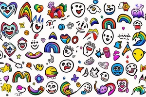 Mini friendship tattoos of basic emoji’s happiness rainbow and arches tattoo idea