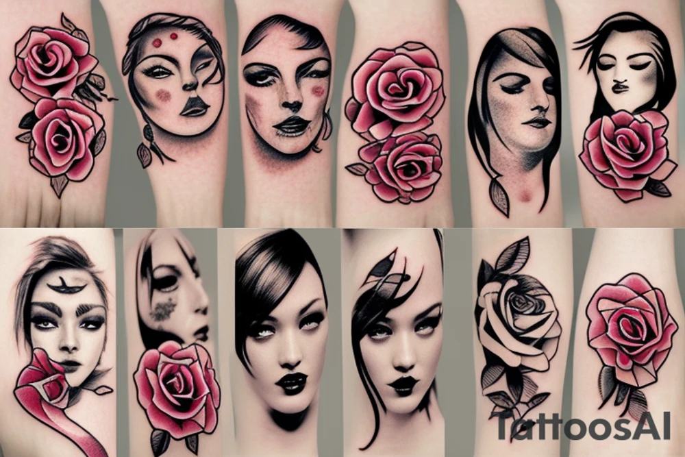 rose and crying eyes tattoo idea