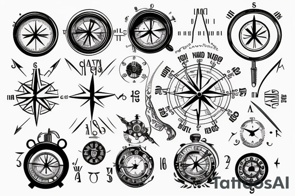 A compass with a clock tattoo idea