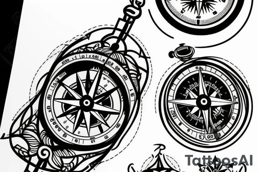 A compass with a clock tattoo idea