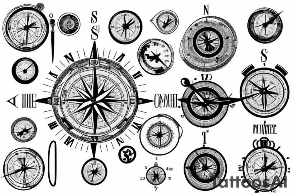 A compass and a clock tattoo idea