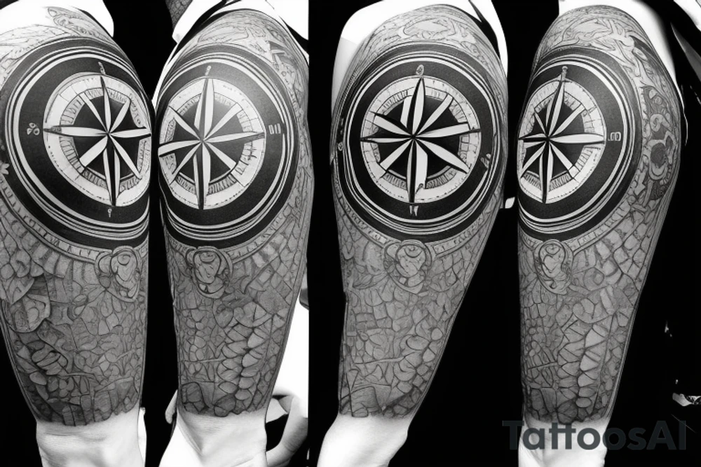 A compass plus a clock from shoulder to half form arm tattoo idea A compass plus a clock from shoulder to half form arm tattoo idea