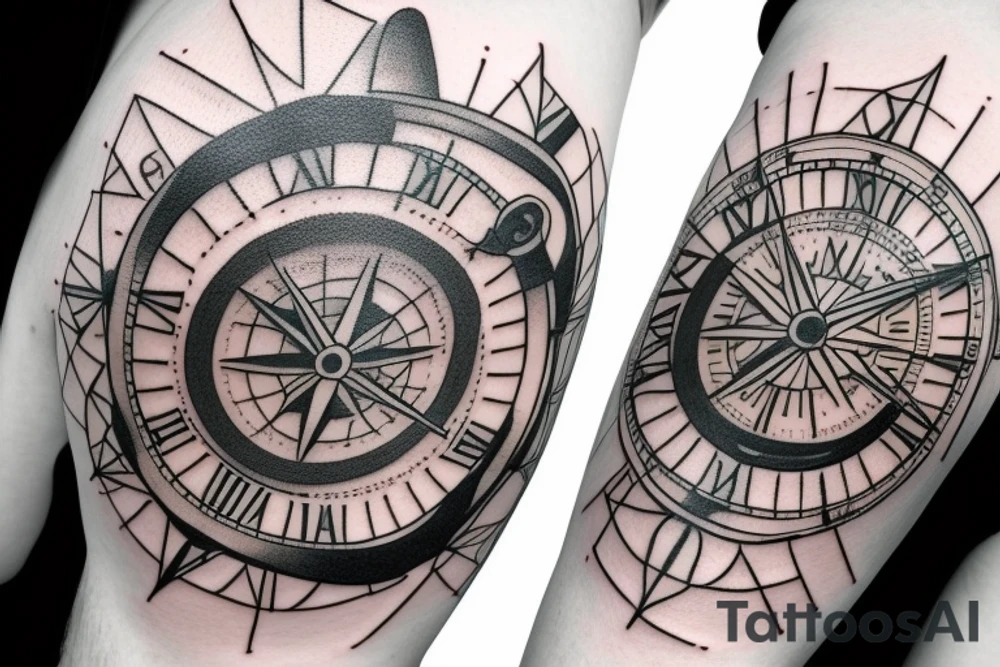 A compass plus a clock from shoulder to half form arm. It does not need to cover the entire arm. The clock is haf destroyed tattoo idea