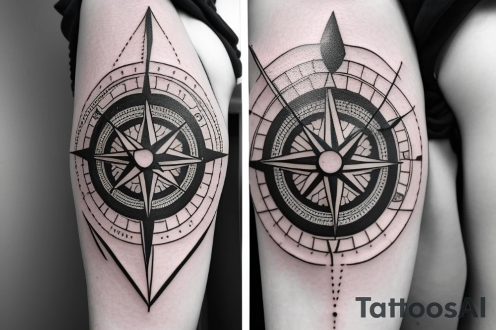 A compass plus a clock from shoulder to half form arm. It does not need to cover the entire arm. The clock is haf destroyed tattoo idea
