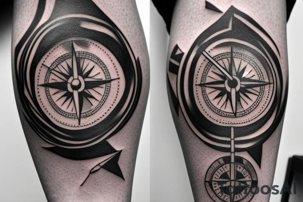 A compass plus a clock from shoulder to half form arm. The clock is haf destroyed tattoo idea A compass plus a clock from shoulder to half form arm. The clock is haf destroyed tattoo idea