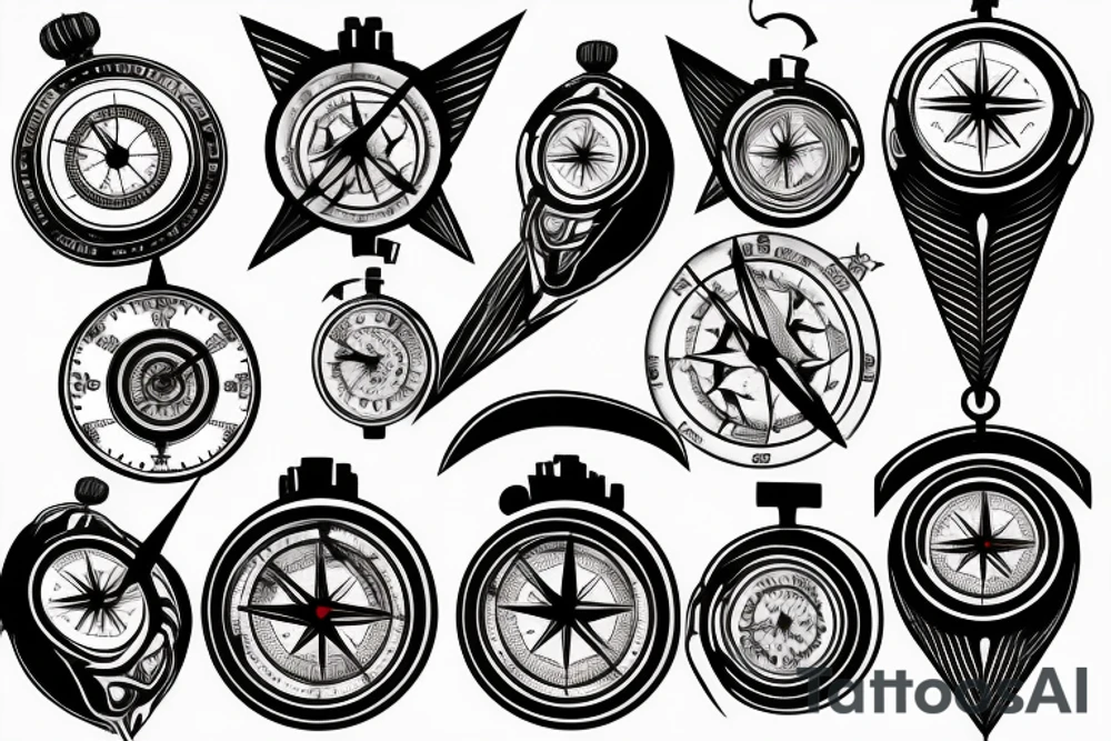 A compass plus a clock from shoulder to half form arm. The clock is haf destroyed tattoo idea A compass plus a clock from shoulder to half form arm. The clock is haf destroyed tattoo idea