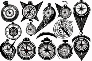 A compass plus a clock from shoulder to half form arm.  The clock is haf destroyed tattoo idea
