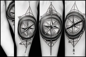 A compass plus a clock from shoulder to half form arm. tattoo idea
