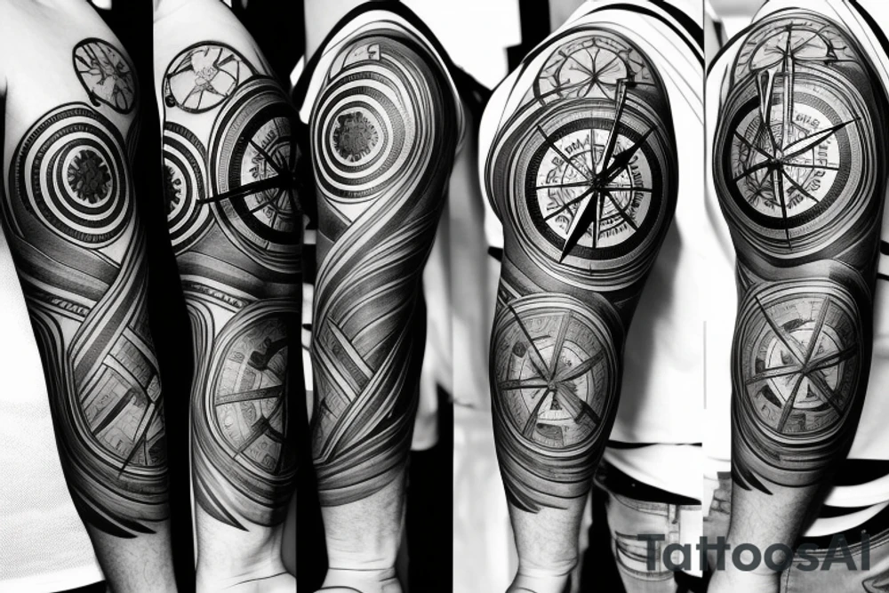 A compass plus a clock from shoulder to half form arm. tattoo idea A compass plus a clock from shoulder to half form arm. tattoo idea