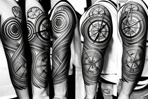 A compass plus a clock from shoulder to half form arm. tattoo idea