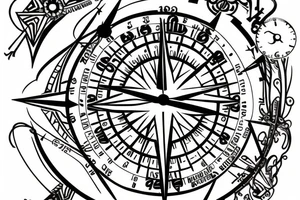 A compass plus a clock from shoulder to half form arm. Add spaces between the compass and the clock. tattoo idea