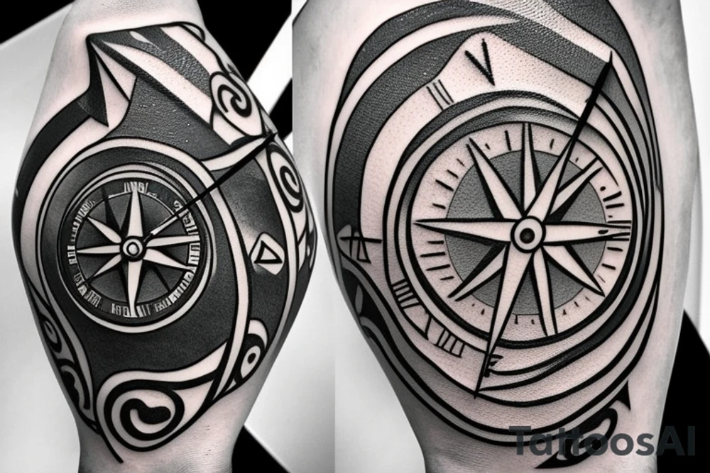 A compass plus a clock from shoulder to half form arm. Add spaces between the compass and the clock. tattoo idea A compass plus a clock from shoulder to half form arm. Add spaces between the compass and the clock. tattoo idea