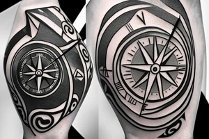 A compass plus a clock from shoulder to half form arm. Add spaces between the compass and the clock. tattoo idea
