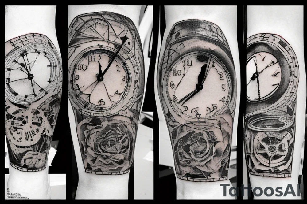 a destroyed clock in the forearm tattoo idea