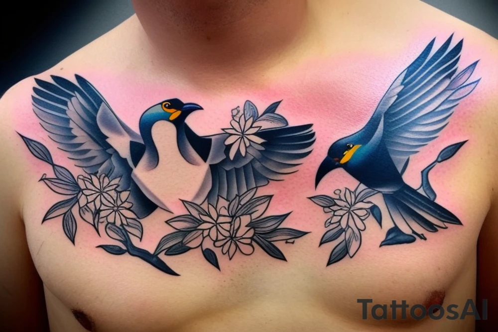 Two mynah birds on chest tattoo idea