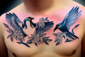 Two mynah birds on chest tattoo idea