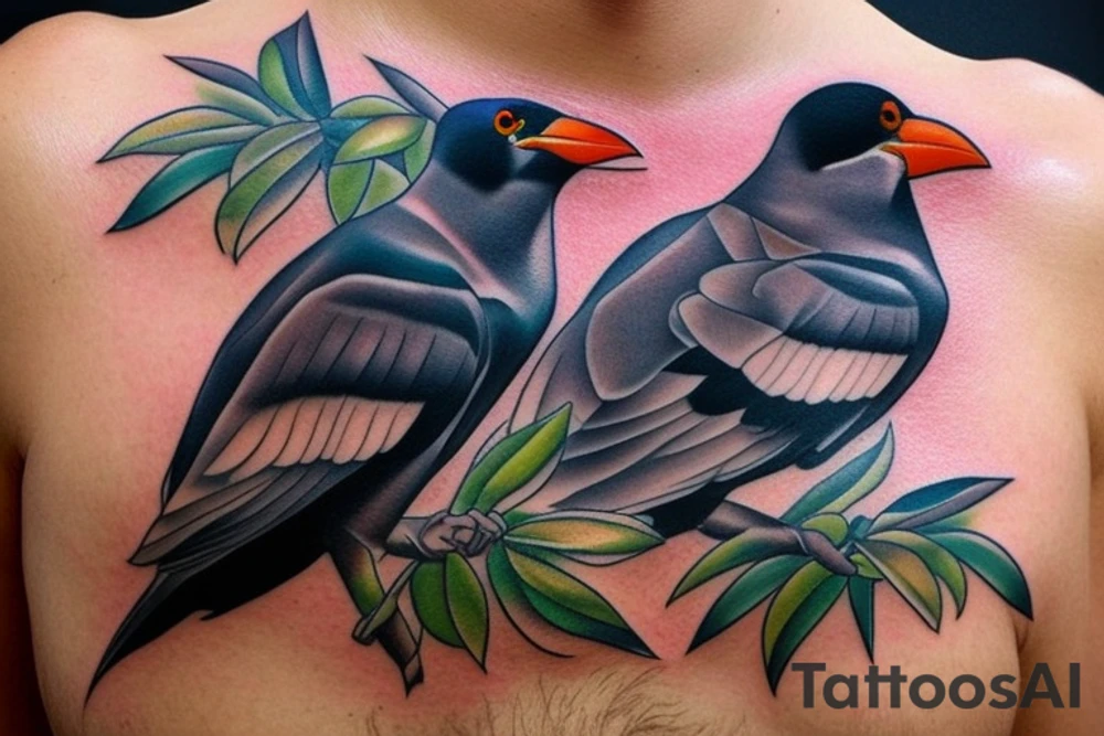 Two mynah birds on chest tattoo idea