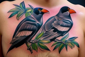 Two mynah birds on chest tattoo idea