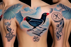Two mynah birds on chest tattoo idea