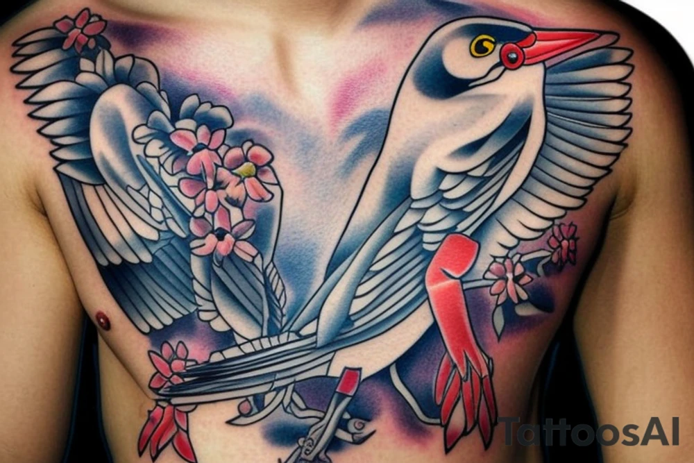 mynah bird on chest tattoo idea