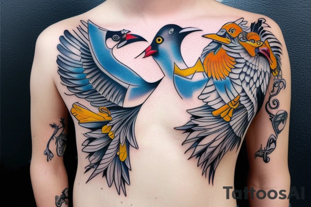 mynah bird on chest tattoo idea