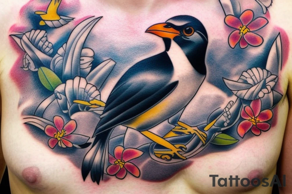 mynah bird on chest tattoo idea