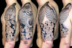 Mynah bird and flower on chest tattoo idea