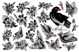 Mynah bird and flower on chest tattoo idea