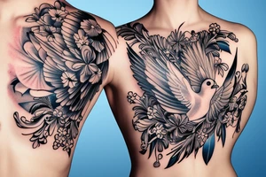 Mynah bird and flower on chest tattoo idea