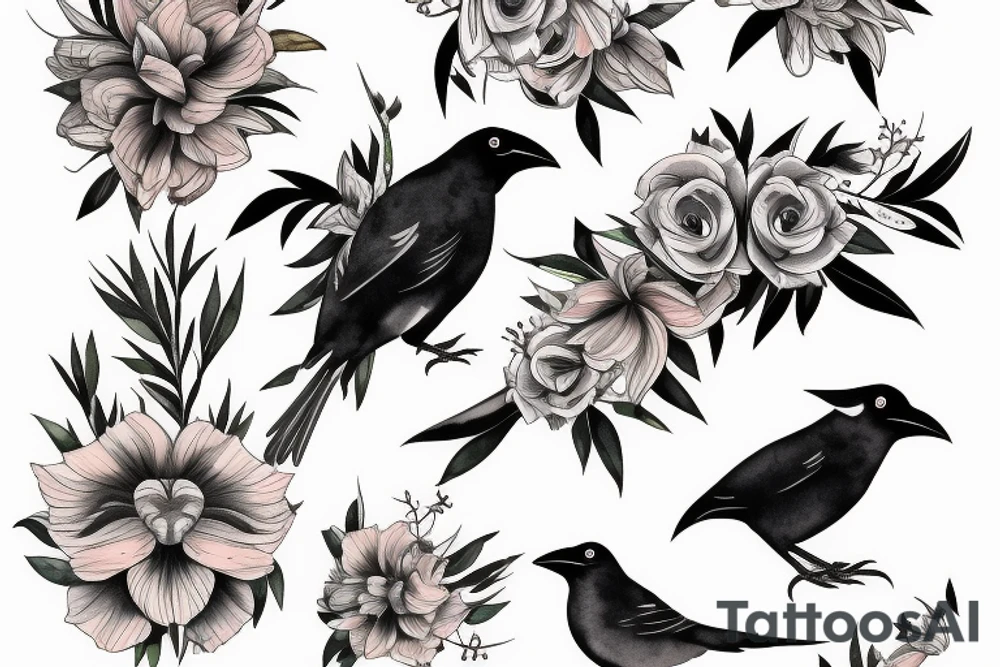 Mynah bird and flower on chest tattoo idea