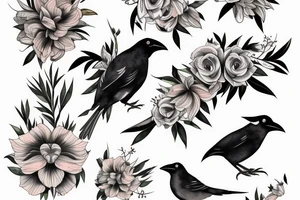Mynah bird and flower on chest tattoo idea