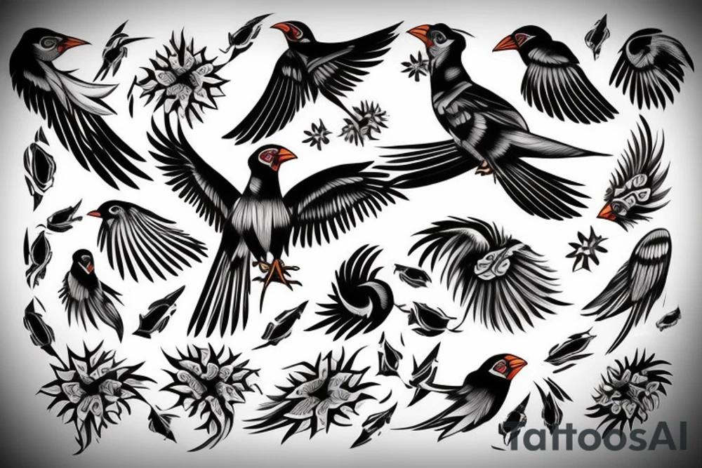 Mynah bird with angel wing tattoo idea