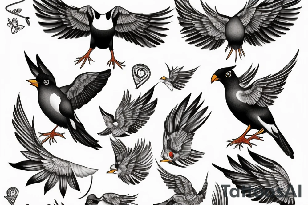 Mynah bird with angel wing tattoo idea