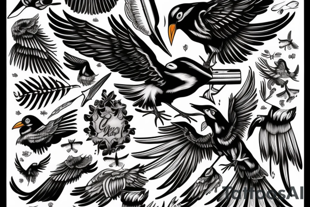 Mynah bird with angel wing tattoo idea