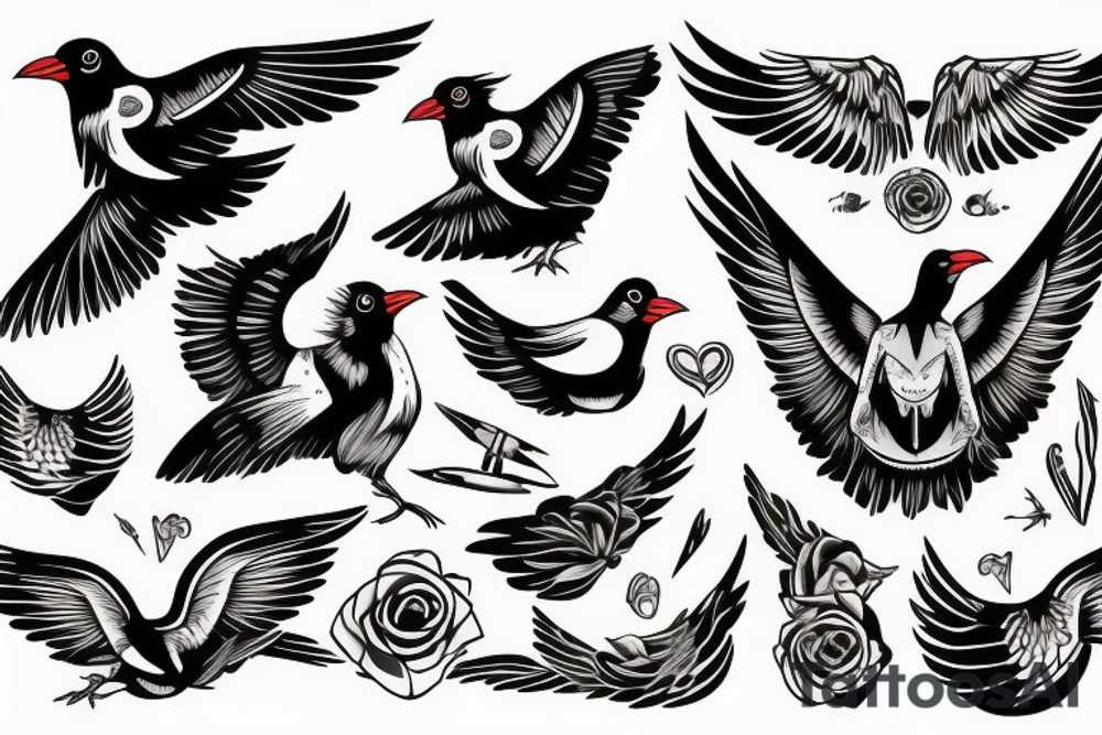 Mynah bird with angel wing tattoo idea