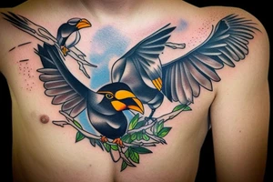 Two Mynah birds on each side of chest tattoo idea