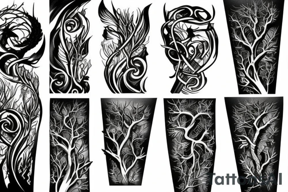 sword wrapped in branches tattoo idea