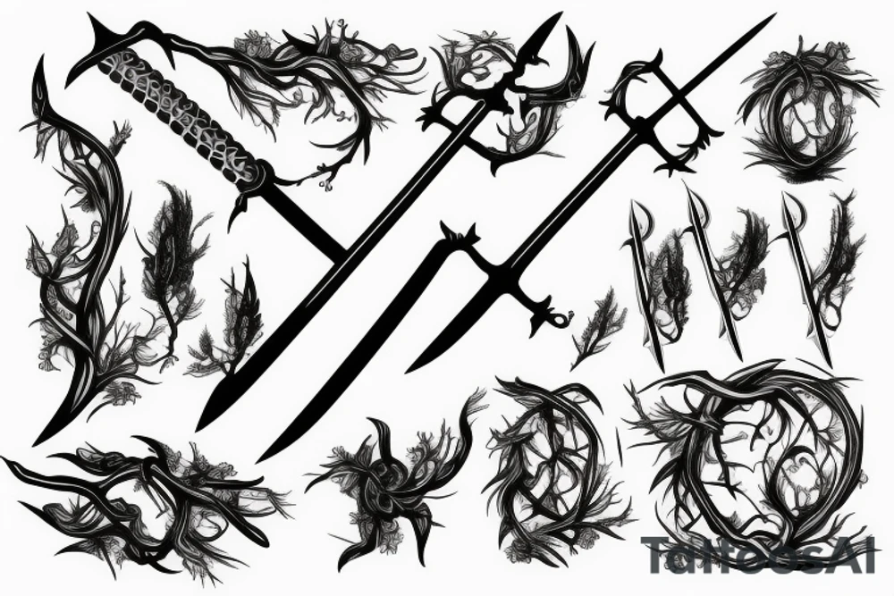 sword wrapped in branches tattoo idea