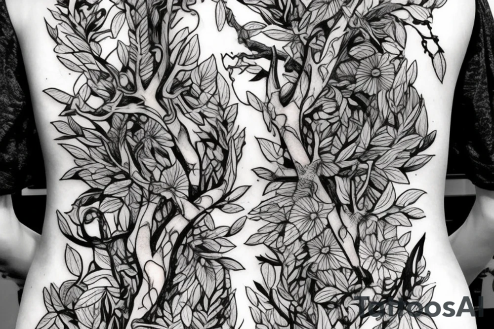sword wrapped in branches going down my back tattoo idea
