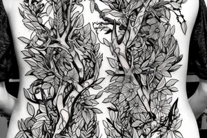 sword wrapped in branches going down my back tattoo idea