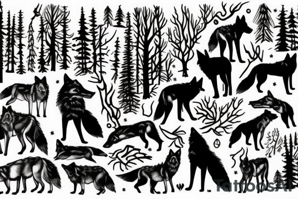 wolf hunting in the forest tattoo idea
