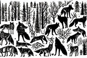 wolf hunting in the forest tattoo idea