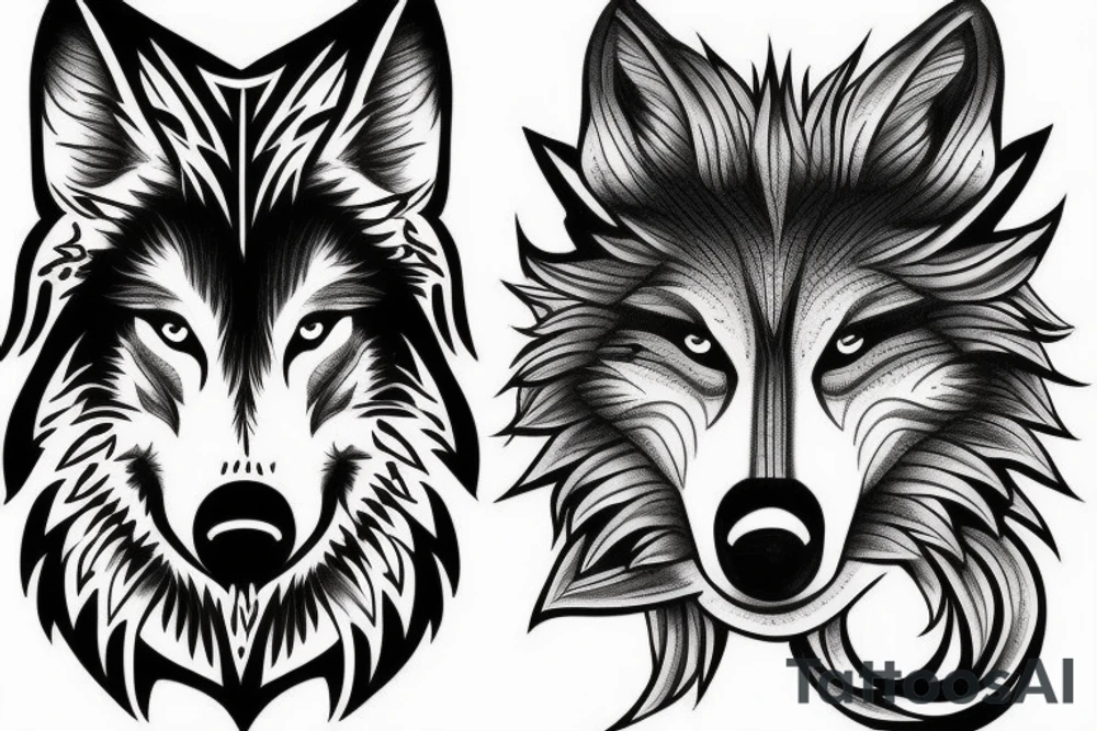 half wolf, half skull tattoo idea